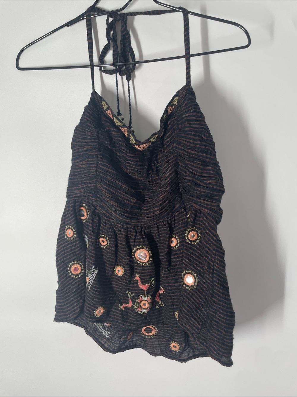 Free People Black Knit Top with Metallic Copper Threads